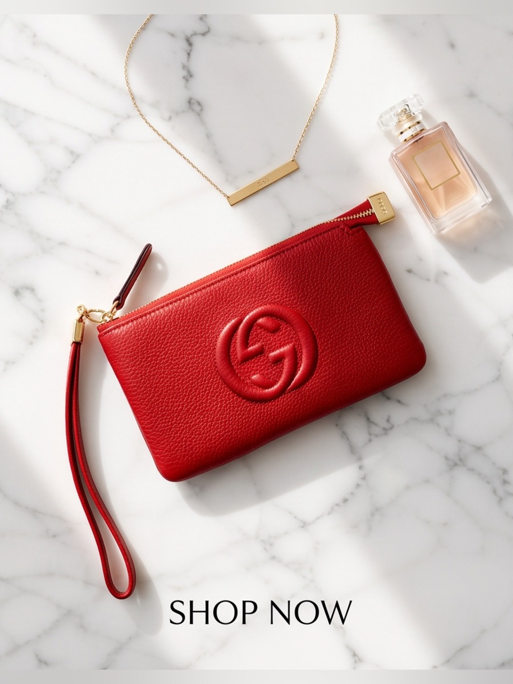 Red Leather Wristlet Pouch